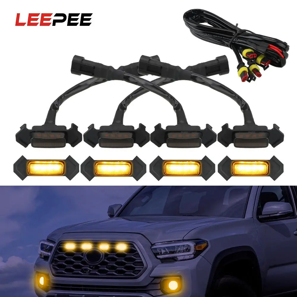 

Комплект передней решетки LEEPEE 4 шт./компл. для Toyota Tacoma 2016-2020, 12 В, комплект с жгутом проводов, светодиодный льная светодиодная решетка, желтые ...