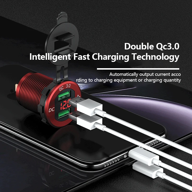 

Car Charger For Cigarette Lighter Smart Phone USB Adapter Mobile Phone Charger Dual USB Digital Display Voltmeter Fast Charging