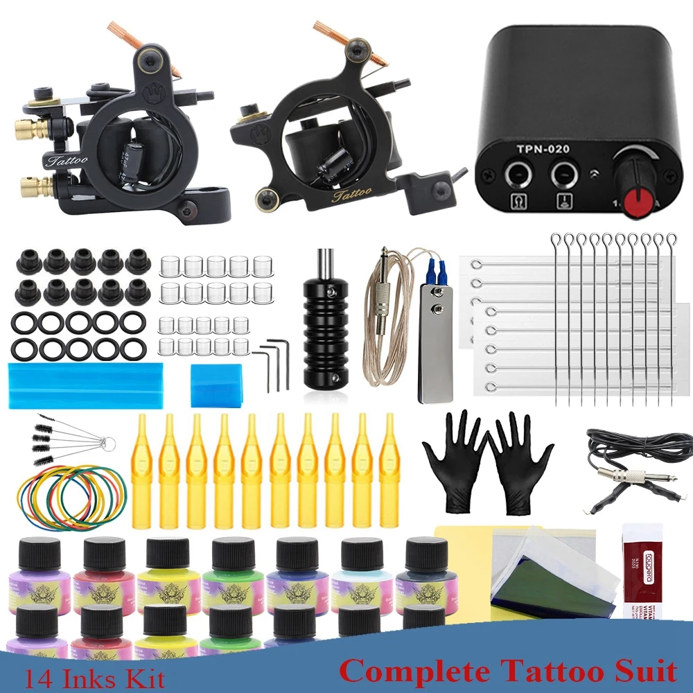 Professional Tattoo Kit Coil Tattoo Machine Set Tattoo Power Supply Needles Professional Tattoo Machine Kit for Beginner Starter