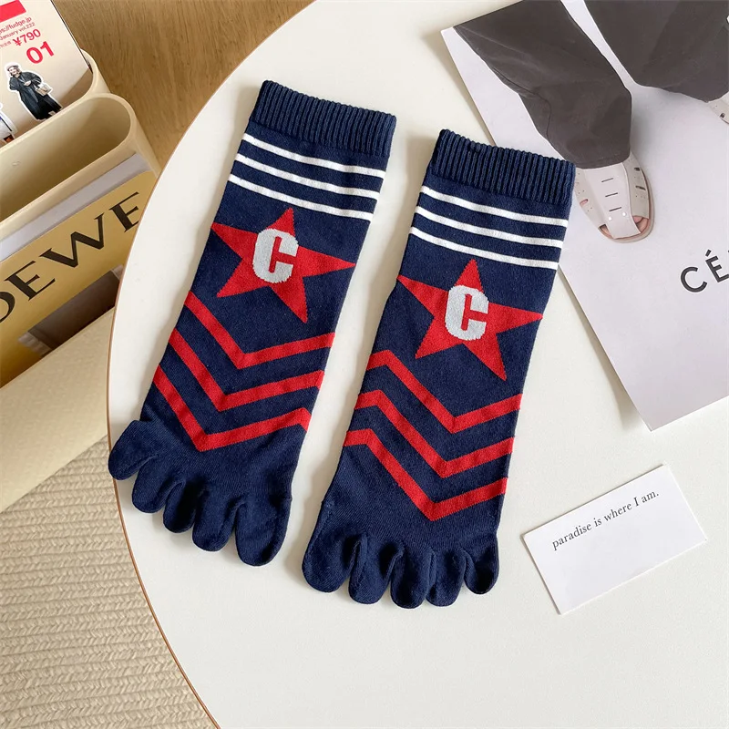 

5 Pairs Man Short Five Finger Socks Pure Cotton Solid Business Striped Standard Breathable Socks With Separate Toes Hot Sell