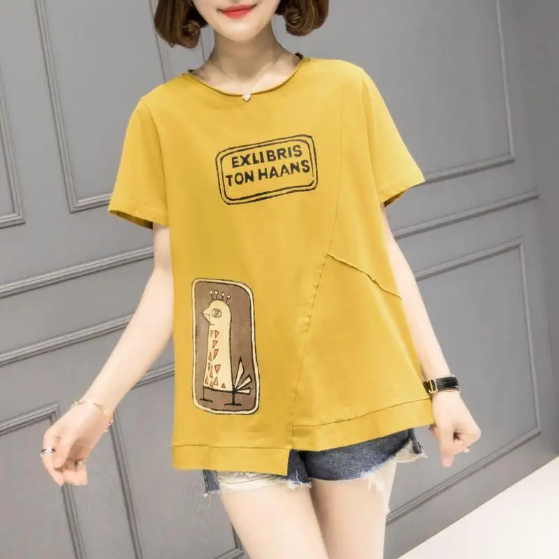 

Cotton Size Short Sleeve T-shirt Women's New 2022 Summer Dress Korean Loose Top Slim Half Sleeve T-shirt Women