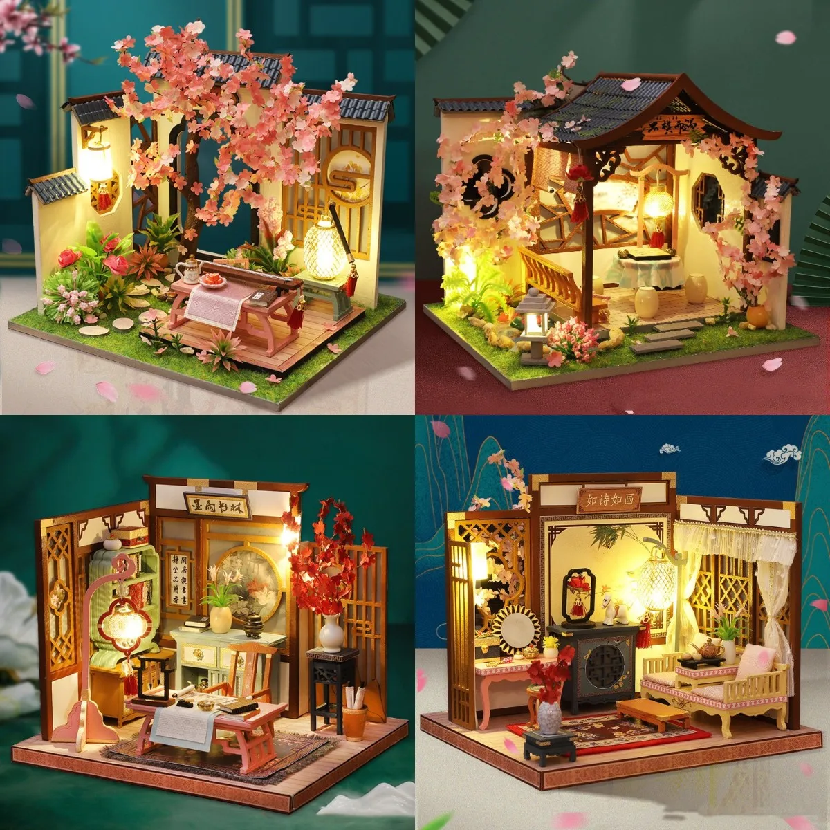 

DIY Wooden Doll Houses Kit Cherry Blossom Dollhouse Miniature Japanese Casa With Furniture Light Toys for Adults Birthday Gifts
