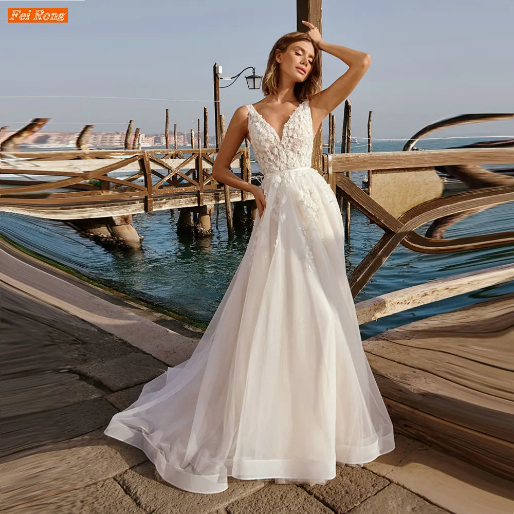 

Sexy Appliqued V Neck Wedding Dress Ivory 2023 Robe De Mariage A Line Tulle Women White Bridal Gowns Custom Made Hochzeitskleid