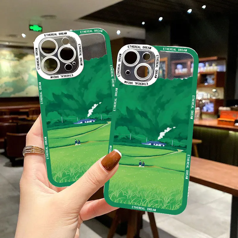 

Scenery Girl Cute Illustration Clear Phone Case For iPhone SE 2020 7 8 Plus 14 13 12 11 Pro Max XS X XR Transparent Cover Fundas