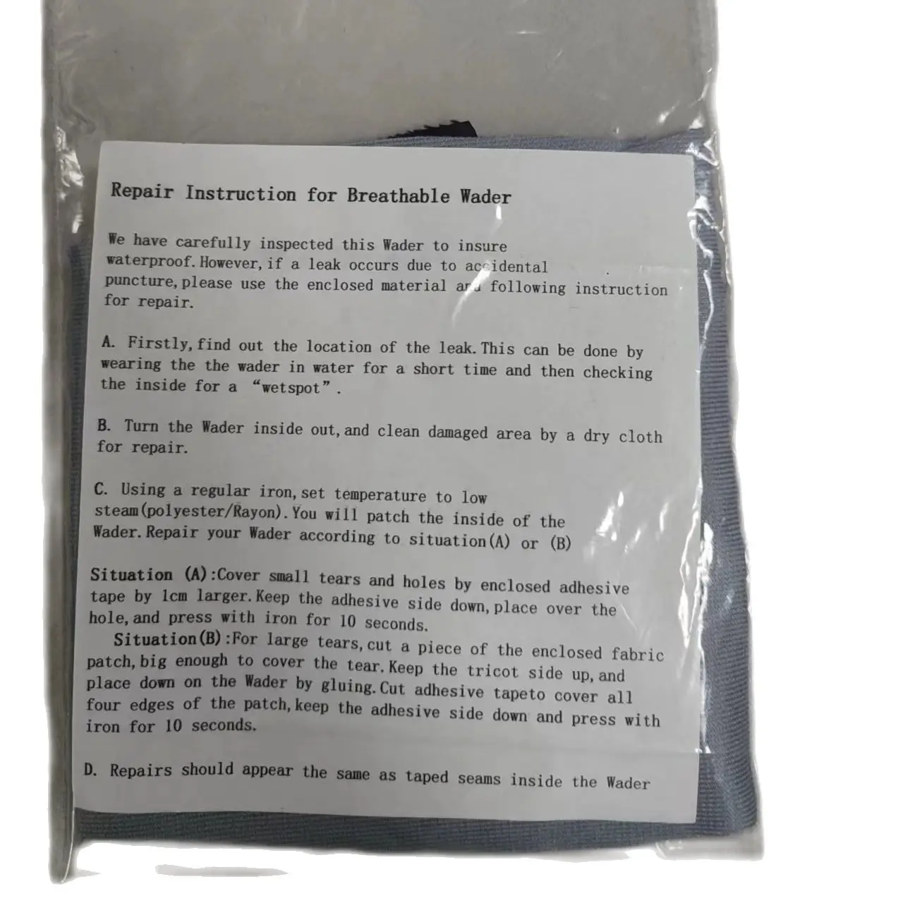 

Repair Kit with 3-layer Waterproof Polyeater Cloth and Glue for Repair Cloth