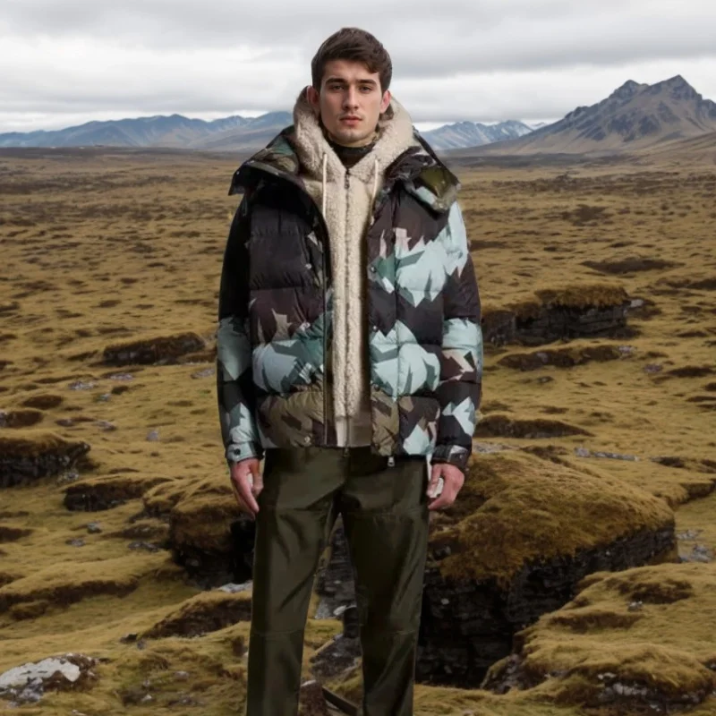 Mo*cl*r Зимняя мужская белая куртка на гусином пуху теплая приталенная