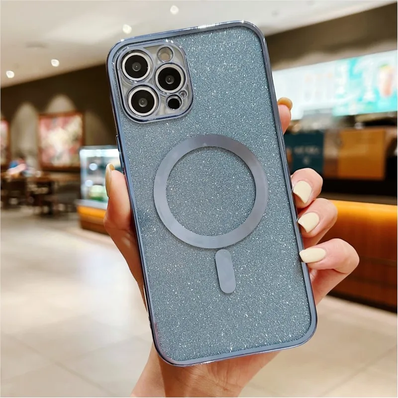 

Electroplating magnetic powder mobile phone case for iPhone14 1312 11Pro XS XR Max mini 7 8 plus all-inclusive mobile phone case