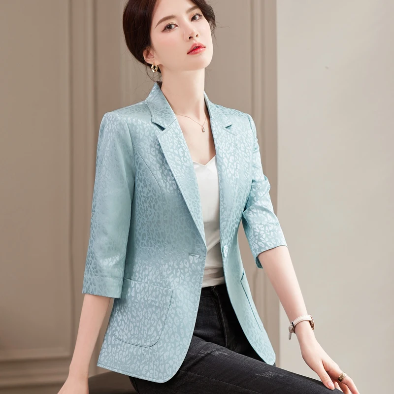 Quality Spring Summer Women's Korean Fashion Elegant Loose Medium Sleeve Jacket Office Leisure Blazer Thin Cardigan Coat Top 4XL