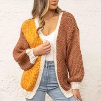 womens cardigan sweater autumn new hollow pullover knitted long sleeve casual color block cardigan jacket harajuku sweater