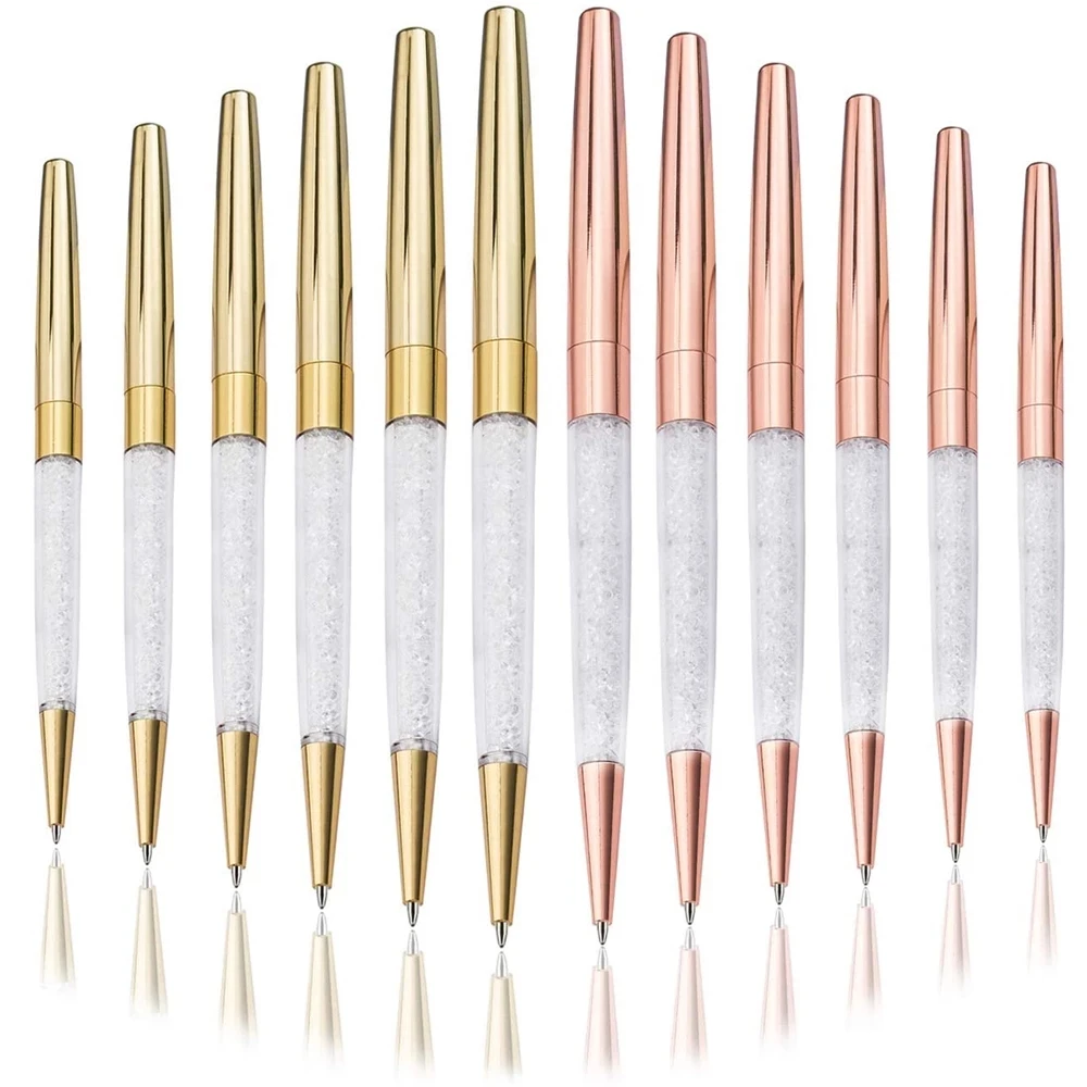 

50pcs/Lot Luxury Metal Crystal Diamond Bling Ballpoint Pens Black Blue Ink For School Office Supplies Wedding Gifts Rose Gold