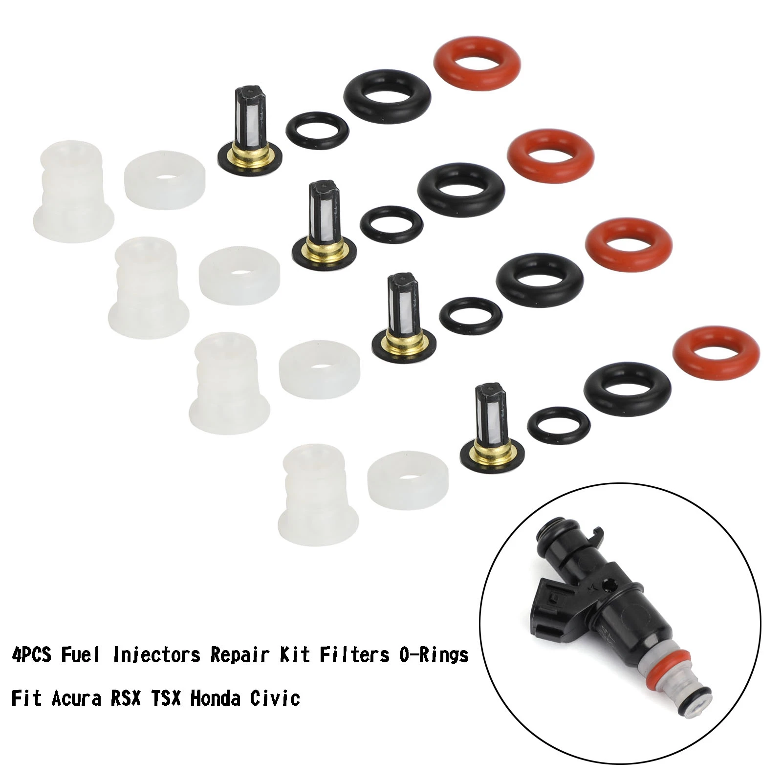Topteng 4PCS Fuel Injectors Repair Kit Filters O-Rings Fit For Acura RSX TSX Honda Civic