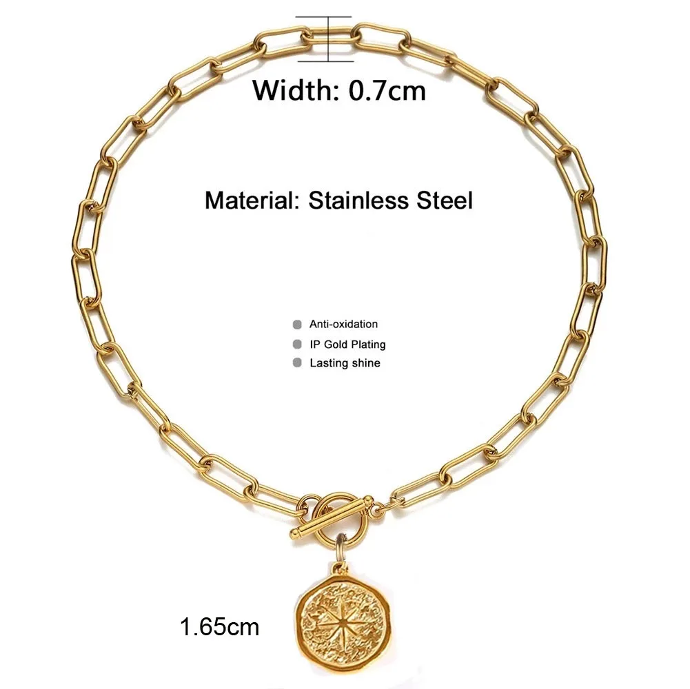 Ожерелье-цепочка из нержавеющей стали золотого цвета с изображением солнца и