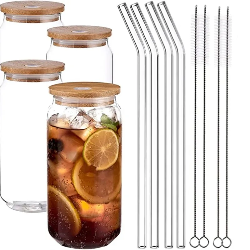 

кружка для чая бокалы для вина чашки для чая Кружка для питья стаканы с бамбуковой крышкой и стеклянными соломинками, пивные кружки, кружки ...