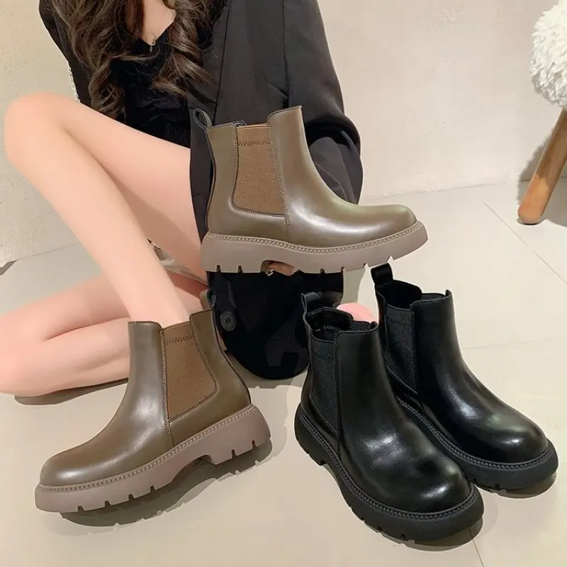 

Chelsea Woman Boot Elevator Autumn and Winter Female Leather Shoe Height Increased High Top Mujer Platform Boots Spring Plus Siz