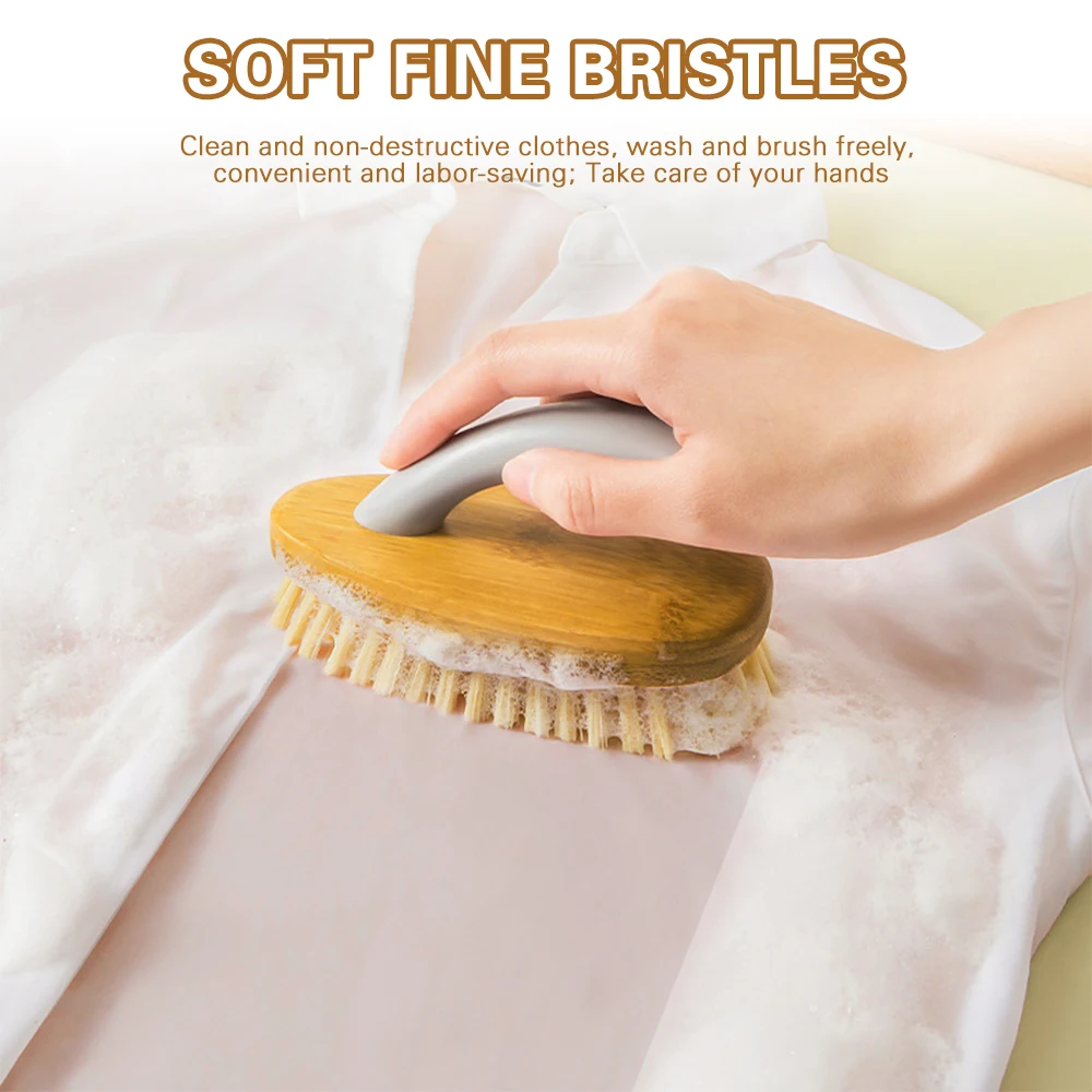 

Soft Bristle Board Cleaning Brush with Handle for Shoes Clothes Home Use Easy to Storage Cleaning Strong Cleaning Power Bamboo
