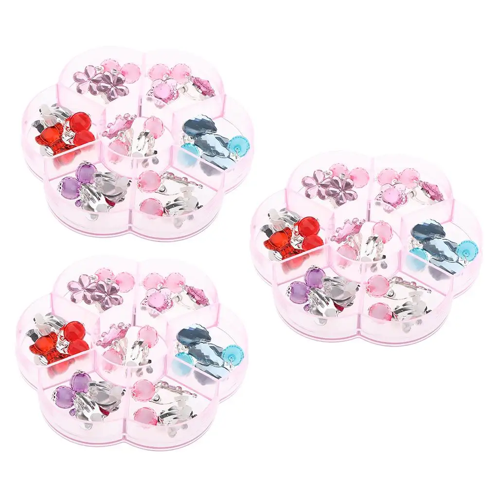 

7 Pairs Earrings for Girls, Kids No Piercing Clip-on Earrings Made of Acrylic, Pretend Princess Play Earrings Jewelry Set