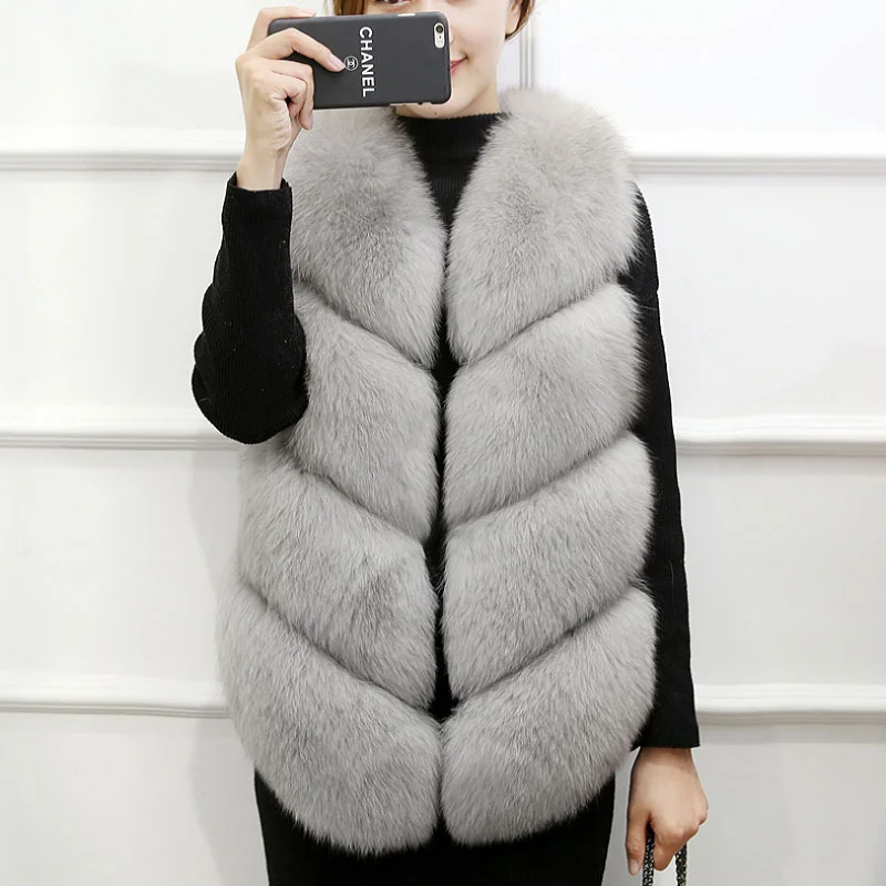 Women Winter Fake Fur Coat Jacket 2023 Fashion Sleeveless Solid Outerwear Female Faux Fur Gilet Furry O-Neck Clothing Jackets