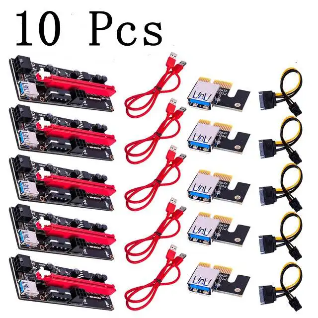 10 шт. PCI-E pcie Riser 009S Экспресс 1X 4x 8x 16x расширитель PCI E USB Райзер 6-контактная