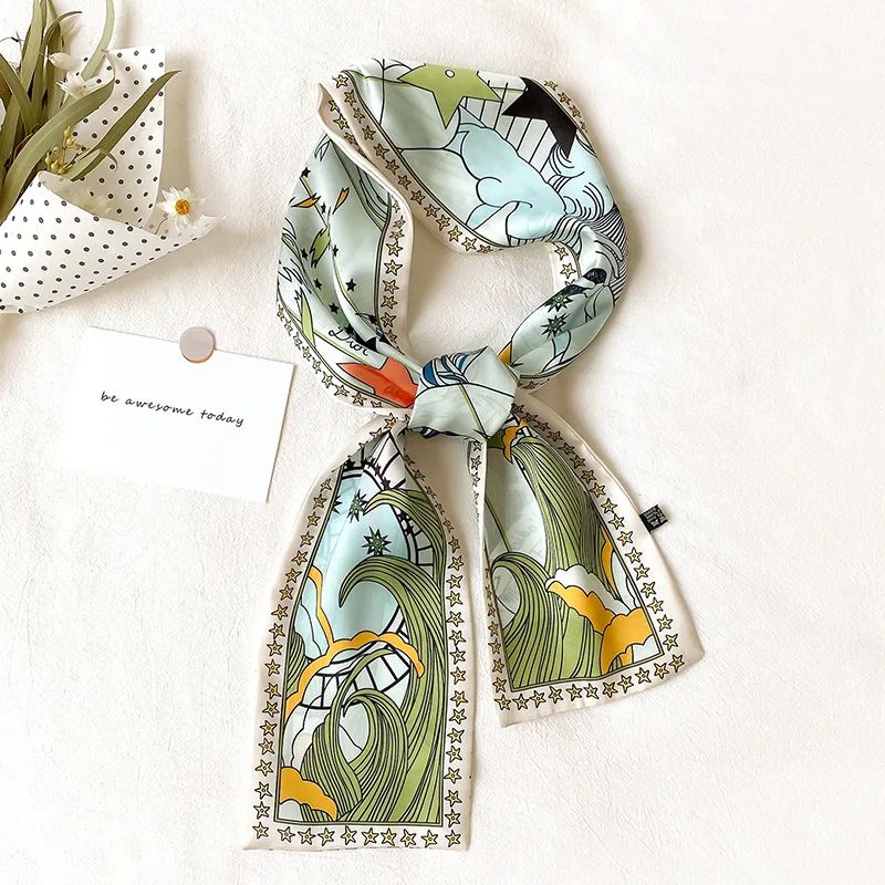 Шелковый шарф на весну и лето модный декоративный с полоской Таро повязка голову