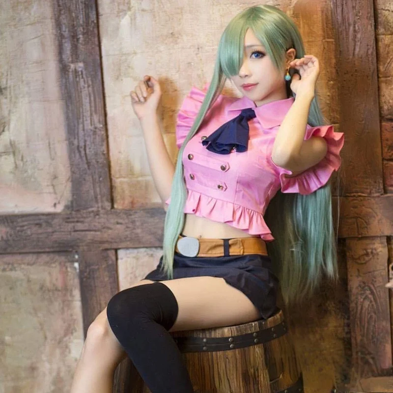 

Anime Adult Girl Cosplay Costume The Seven Deadly Sins Elizabeth Liones Cosplay Summer Clothing Belt Bow Tie