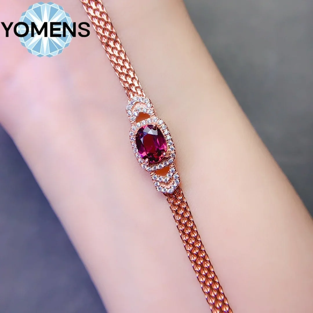 Женский браслет из серебра 925 пробы с натуральным гранатом