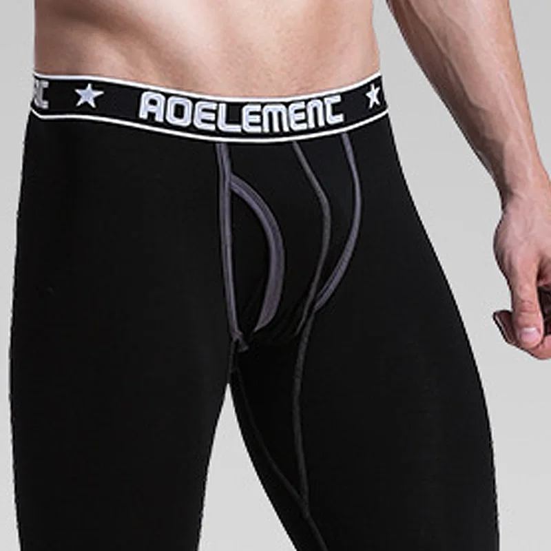 Men Thermal Underwear Set Men Long Johns Male Thin Section Tight Round Neck Basic Undershirt Sexy U Convex Penis Pocket Leggings