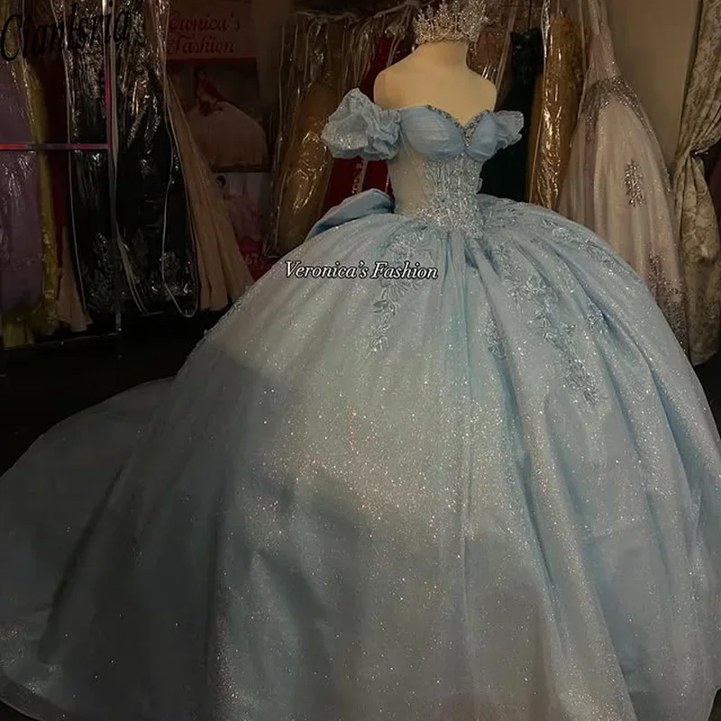 Небесно-голубое бальное платье Quinceanera кружевные блестки Sweet 16 индивидуальные