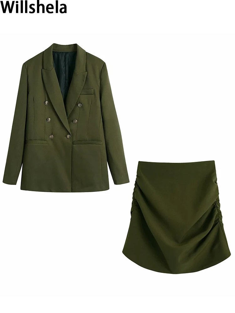 

Willshela Two piece set Women suits High Fashion Fitted Blazer Elegant Mini Skirt Chic Lady 2 piece set Woman blazer set