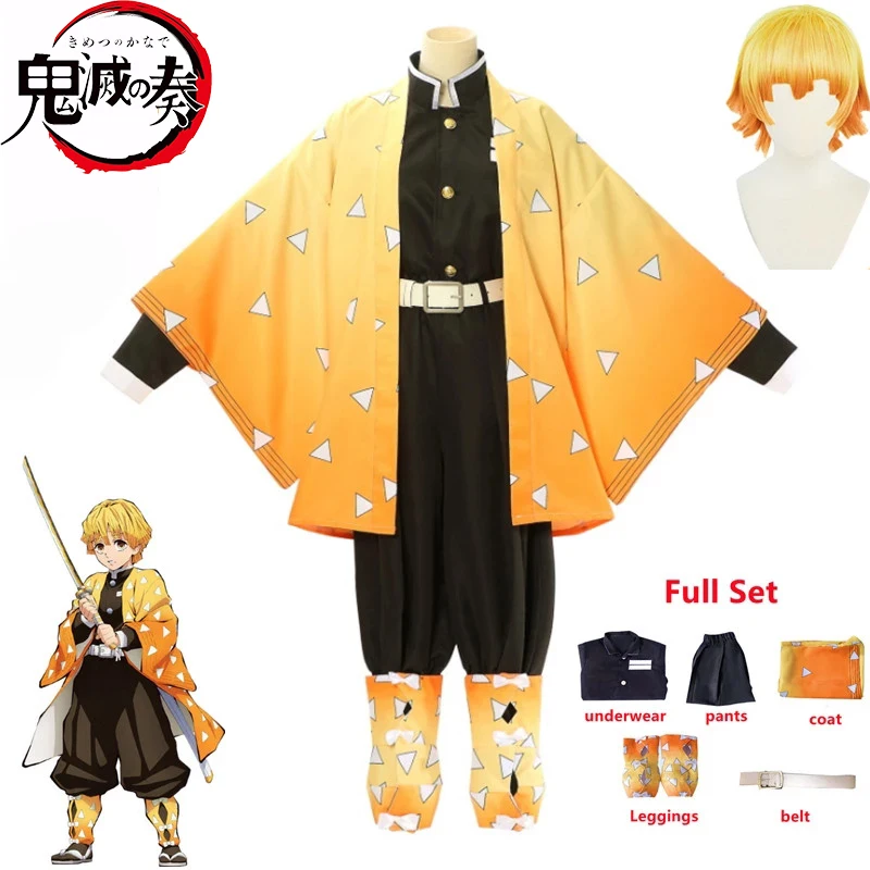 

Anime Demon Slayer Kimetsu No Yaiba Agatsuma Zenitsu Cosplay Costume Kimono Uniform Wig Set Halloween Agatsuma Cosplay Costumes