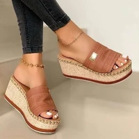 2022 summer platform sandals for women fashion casual hemp wedges slippers thick sole open toe outdoor beach woman walking shoes