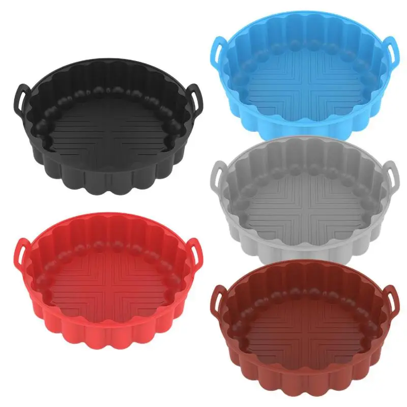 

Air Fryer Silicone Liners Reusable Baking Tray With Handle Non-Stick Round Basket Mat Flexible Microwave Pads Air Fryer Tray