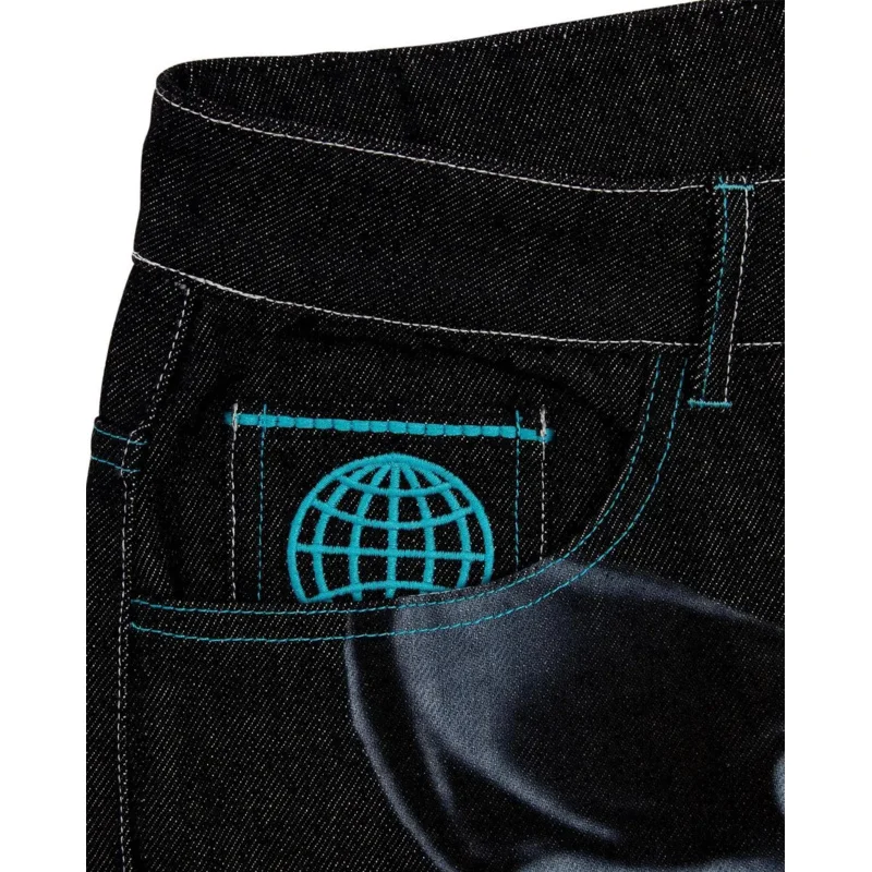 Y2k Джинсовые брюки в стиле хип-хоп с принтом черепа и высокой талией уличные