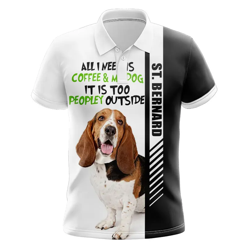 

Футболка-поло мужская с 3D-принтом, модная рубашка для отдыха в стиле Святого Бернара, хипстерская уличная одежда в стиле унисекс, пляжные шо...