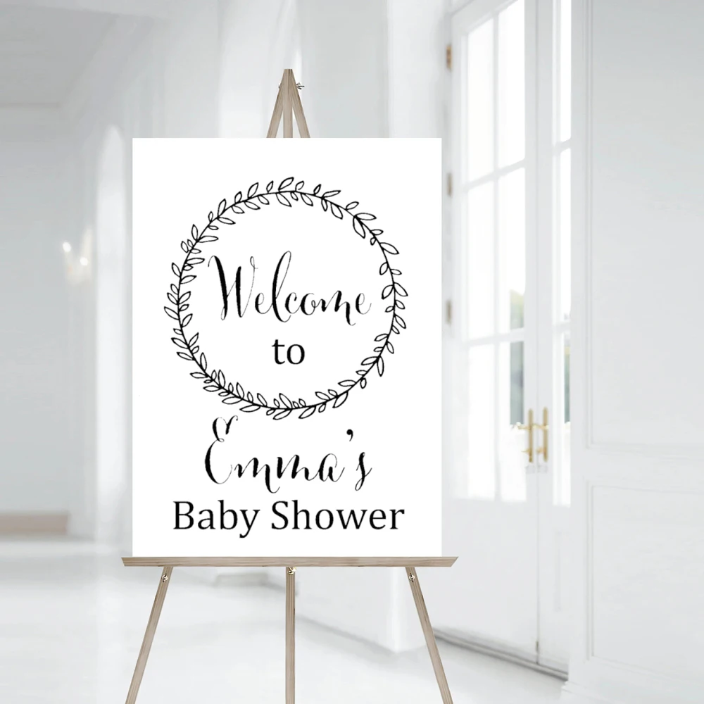 

Wall Decals Laurel Wreath Baby Shower Welcome Sign Stickers Removable Vinyl Custom Name Welcome Murals For Wooden Board DW14116