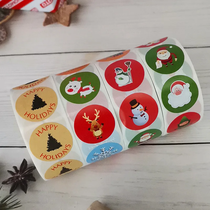 

500pcs 1 Inch Christmas Happy Holiday Theme Seal Labels Stickers Roll for DIY Gift Baking Package Envelope Stationery Decoration