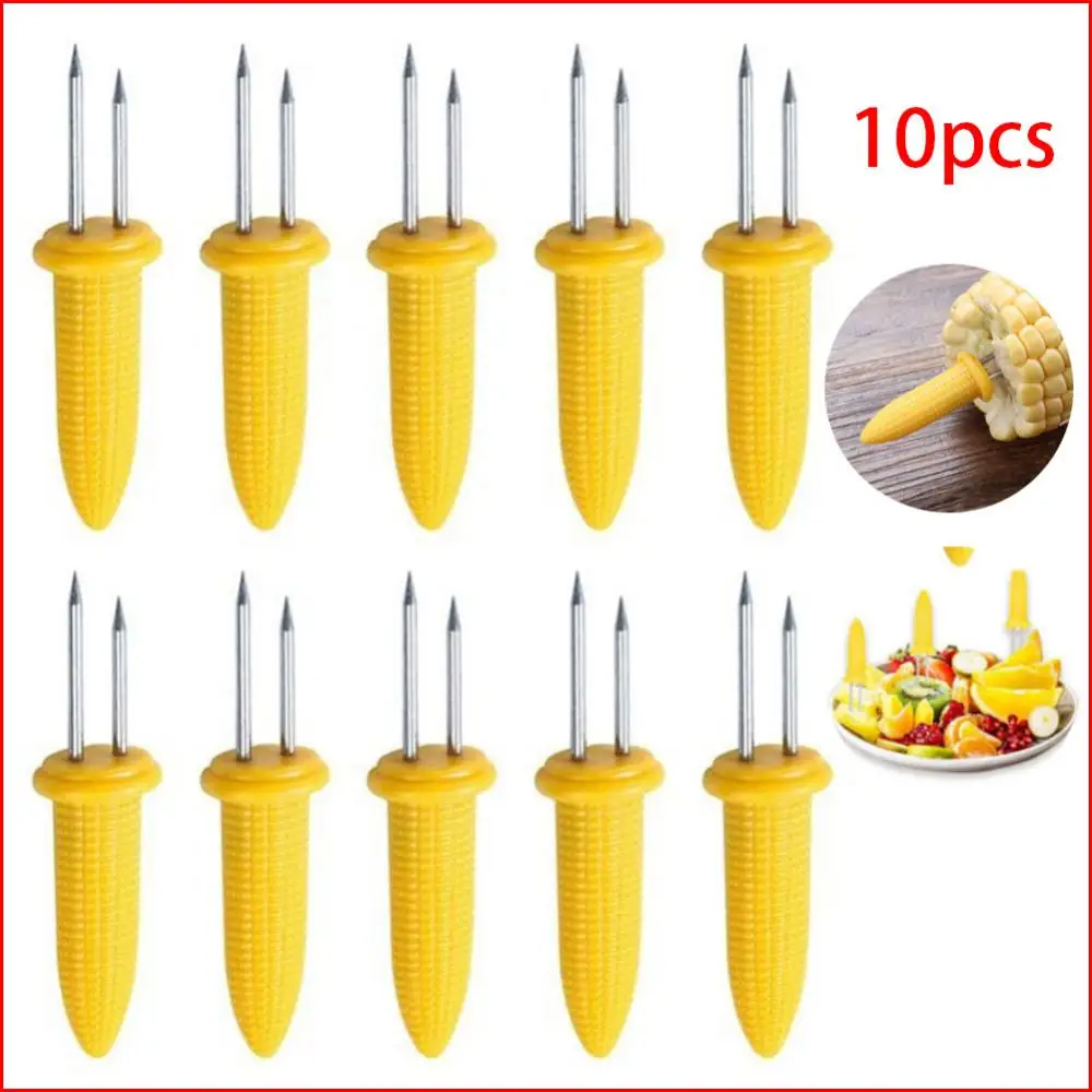 

10pcs Fork Corn Skewer Stainless Steel Corn Holders Corn On The Cob Skewers Fruit Forks Outdoor Barbecue Tool Kitchen BBQ Tools