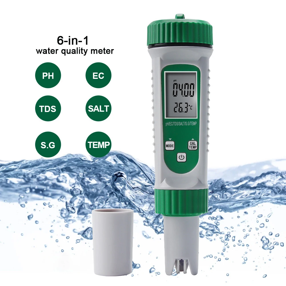 

Pen Type Multifunctional Digital Water Quality Monitor Tester Meter pH EC S.G Salt Temperature Total Dissolved Solids Detector