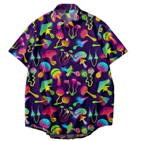 2022 mushroom print loose thin shirt hawaiian beach style short sleeve all match beach couple shirt 2022