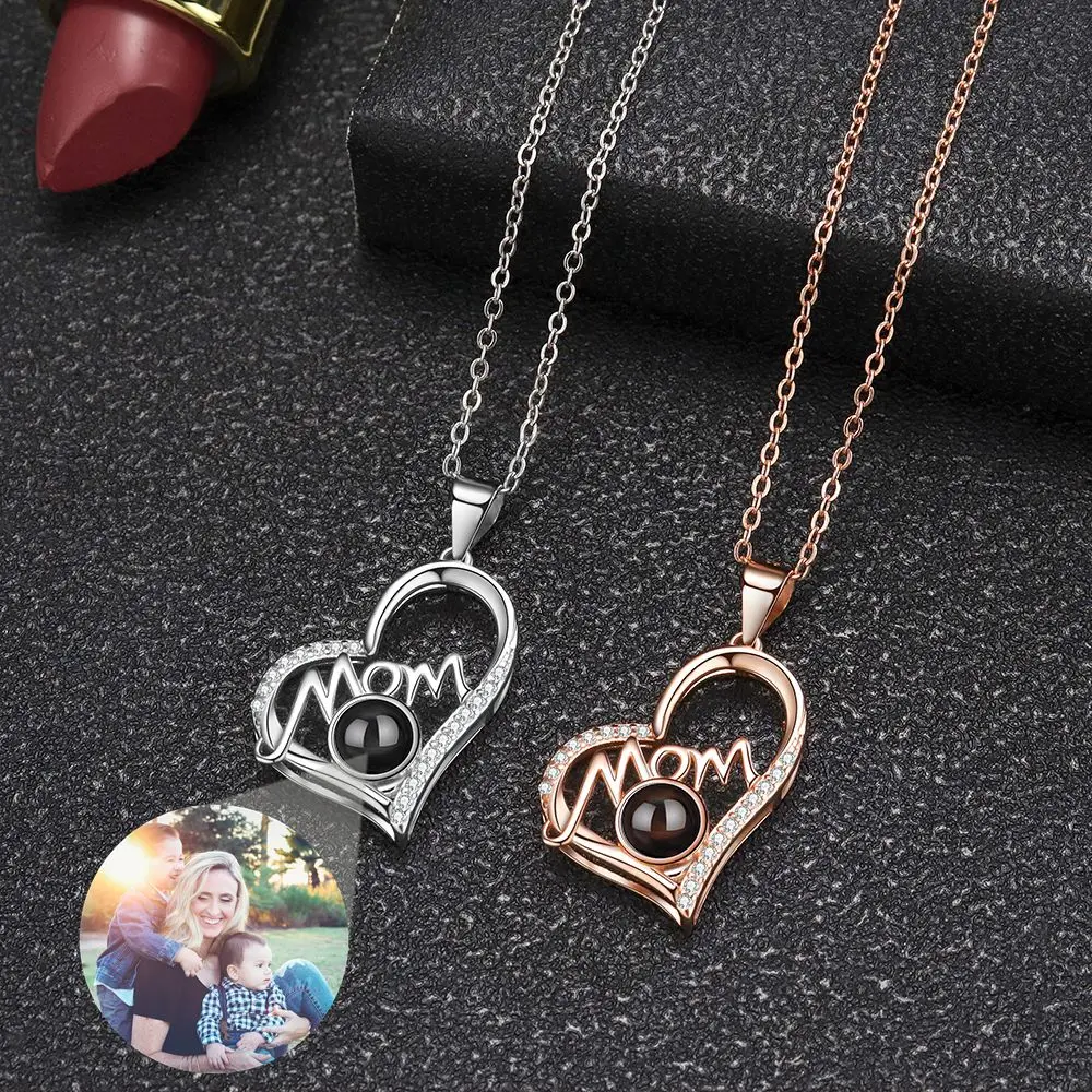 Personalized Necklaces Custom Photo Necklace Projection Necklace for Women Mother's Day Heart Pendant Jewelry Mom Memory Gift