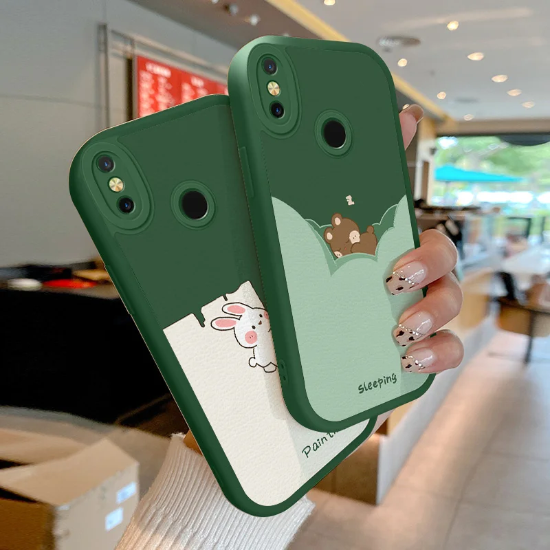 

Rabbit Painting the Wall and Sleeping Bear for Xiaomi Mi 8 8SE 9 10 10T 11T 11 Lite 5G NE 12 12 Pro Redmi K30S Soft Back Cover