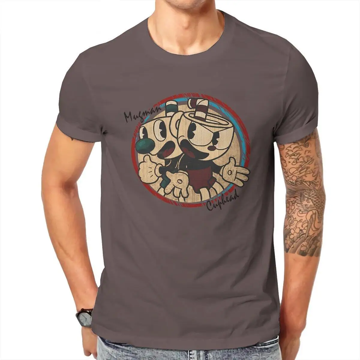 

Cuphead Mugman Old Cartoon T Shirt Men Cotton Crazy T-Shirts O Neck Tee Shirt Short Sleeve Clothes Plus Size