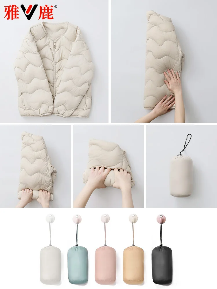 Yalu Pure Color Zone 2024 новый легкий пуховик женский короткий жилет с подкладкой и круглым