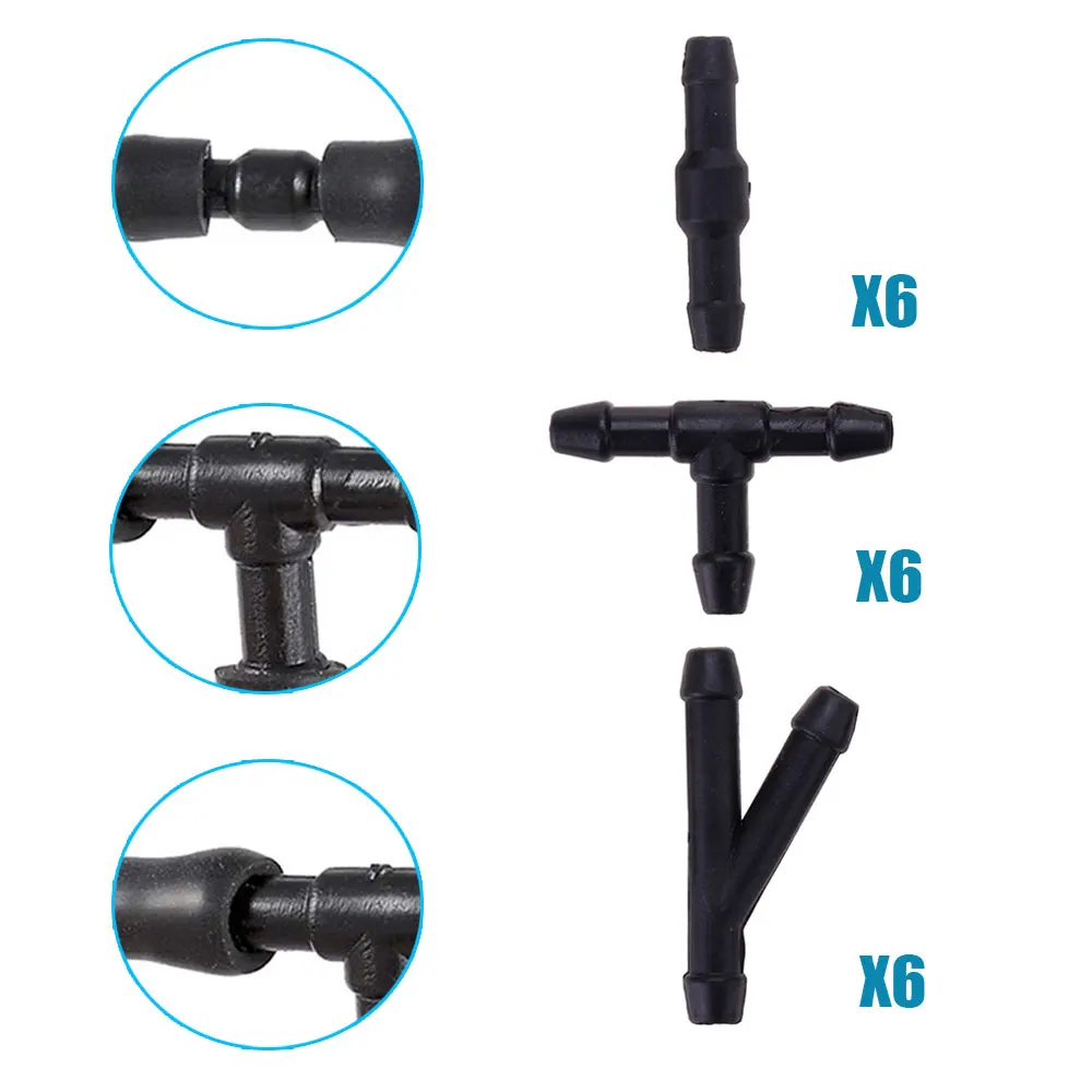 

18Pcs Wiper Joint Washer Joiner Pipe Tube Hose Connector T Y Straight 3 Way Air Fuel Water Wiper Washer Nozzle Hose Universal