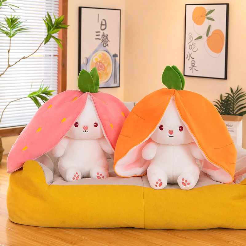 

Kawaii Fruit Transfigured Bunny Doll Kids Toys Carrot Strawberry Turn Into Rabbit Plush Toy Children Birthday Christmas Gifts