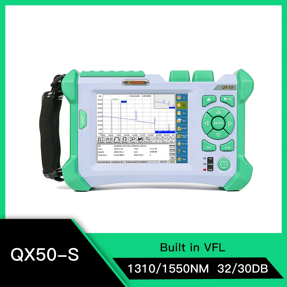 

KomShine QX50 Mini OTDR Build-in 10mw VFL SM OTDR 1310/1550nm Optical Time Domain Reflectometer