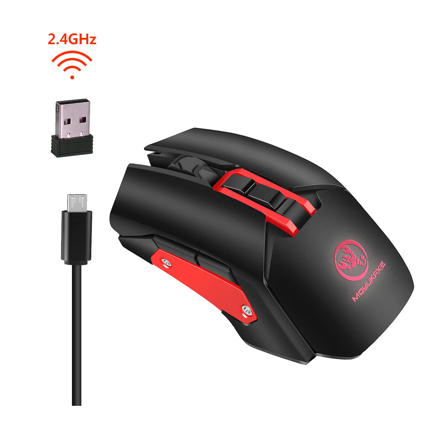 

Wireless Mouse 2.4G Gaming Mouse 4800 Adjustable DPI Rechargeable Mouse Colorful Backlight for PC Notebook Laptop Games