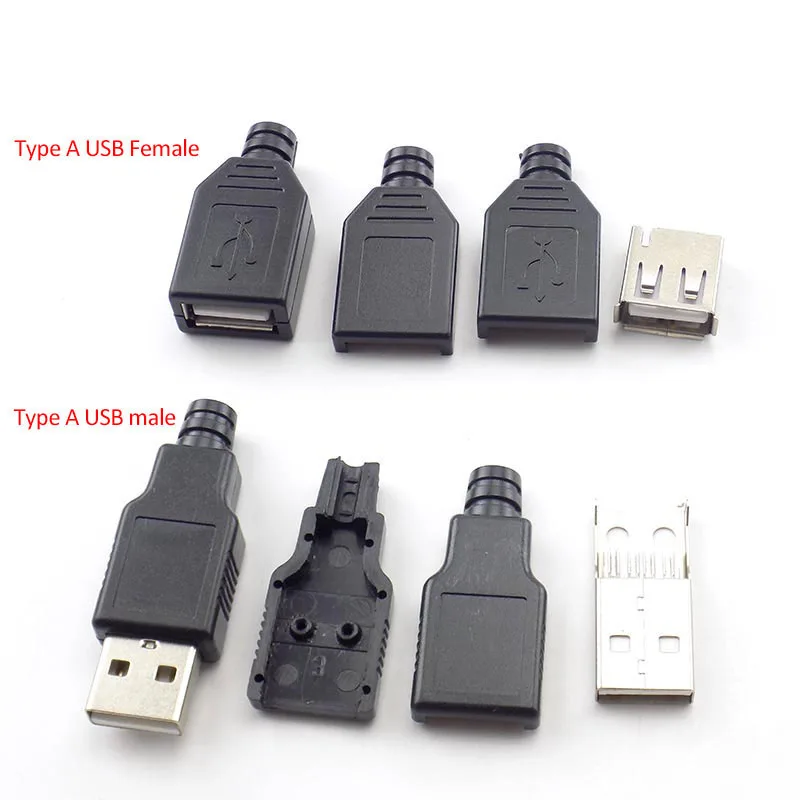 

5/10pcs 4 Pin Type A Female Male USB 2.0 Adapter Socket Solder Connector With Black Plastic Cover DIY Connector Plug H10 D4