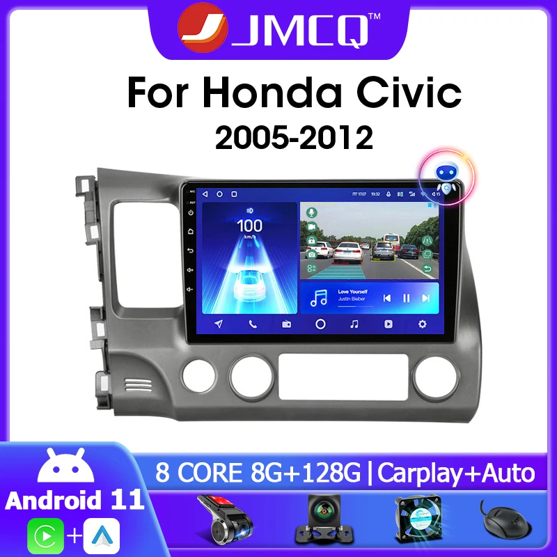 $92.99 JMCQ 2din Android 11.0 Car Radio Multimedia player For Honda Civic 2005-2012 navigation GPS audio stereo 4G Carplay Head Unit