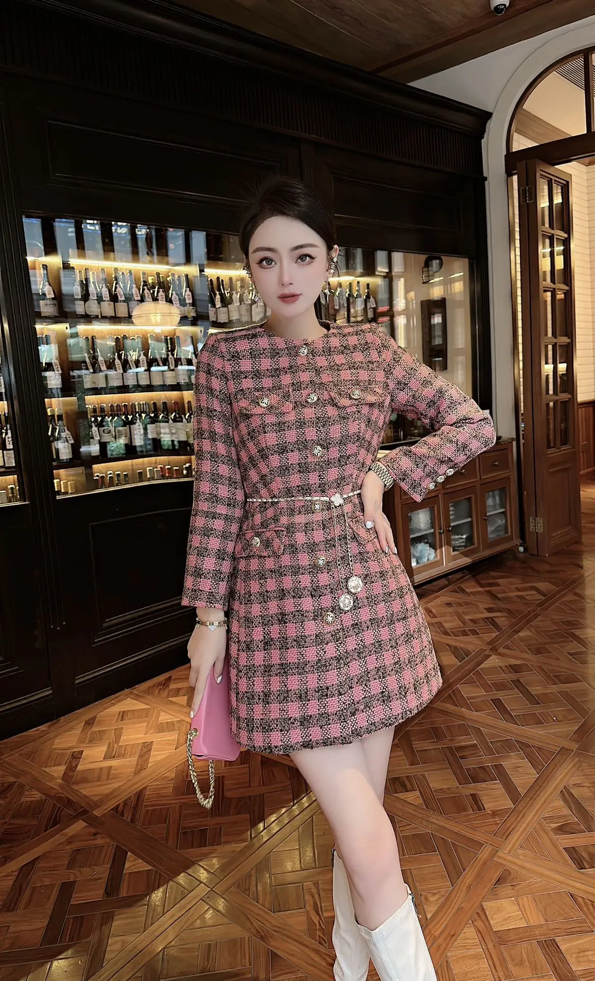 

Осень/Зима 2023, модная новинка, женская одежда, клетчатое платье 0912