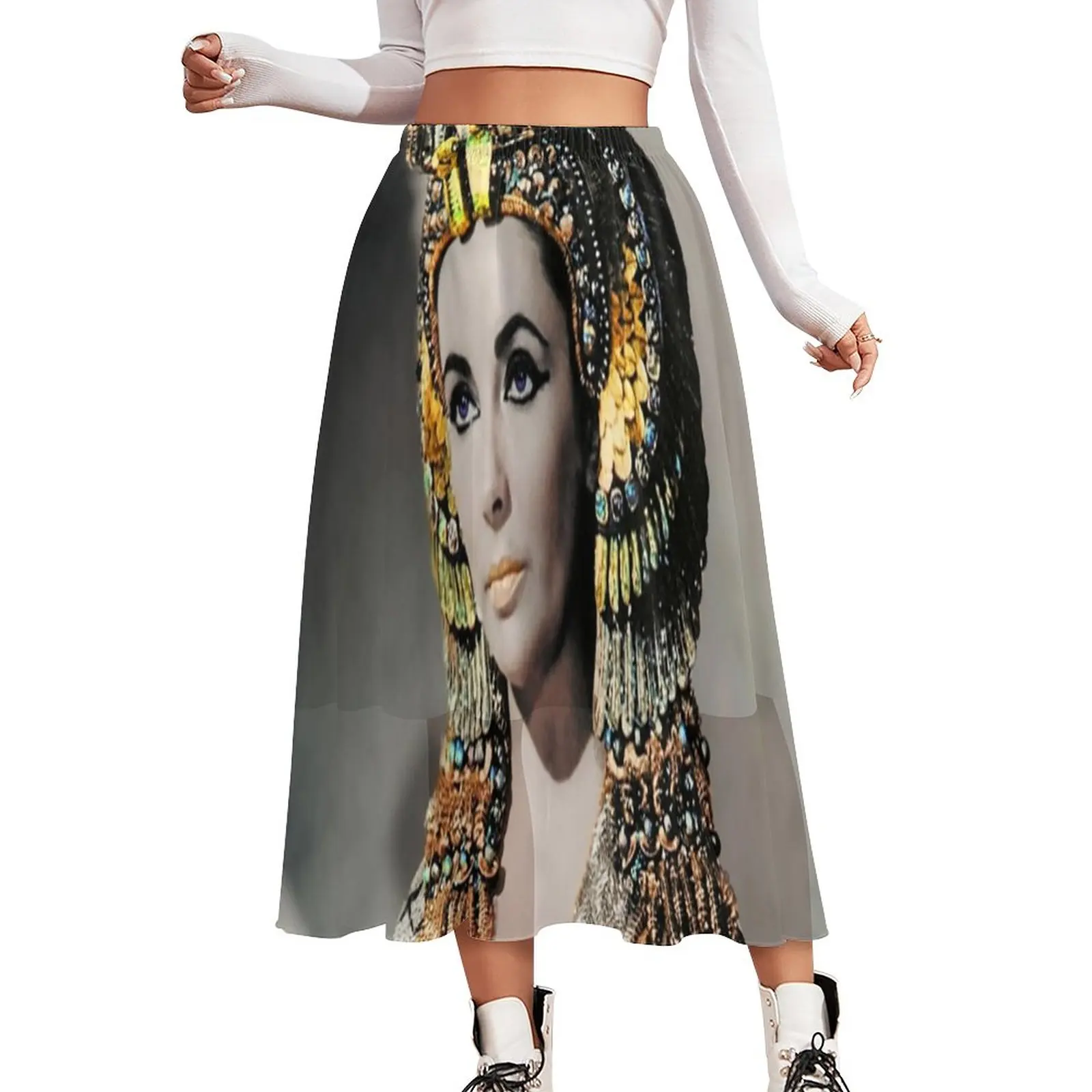 

Egypt Queen Skirt Woman Elizabeth Taylor Beach Boho Skirts Print Elastic Waist Street Style Casual Skirt Big Size